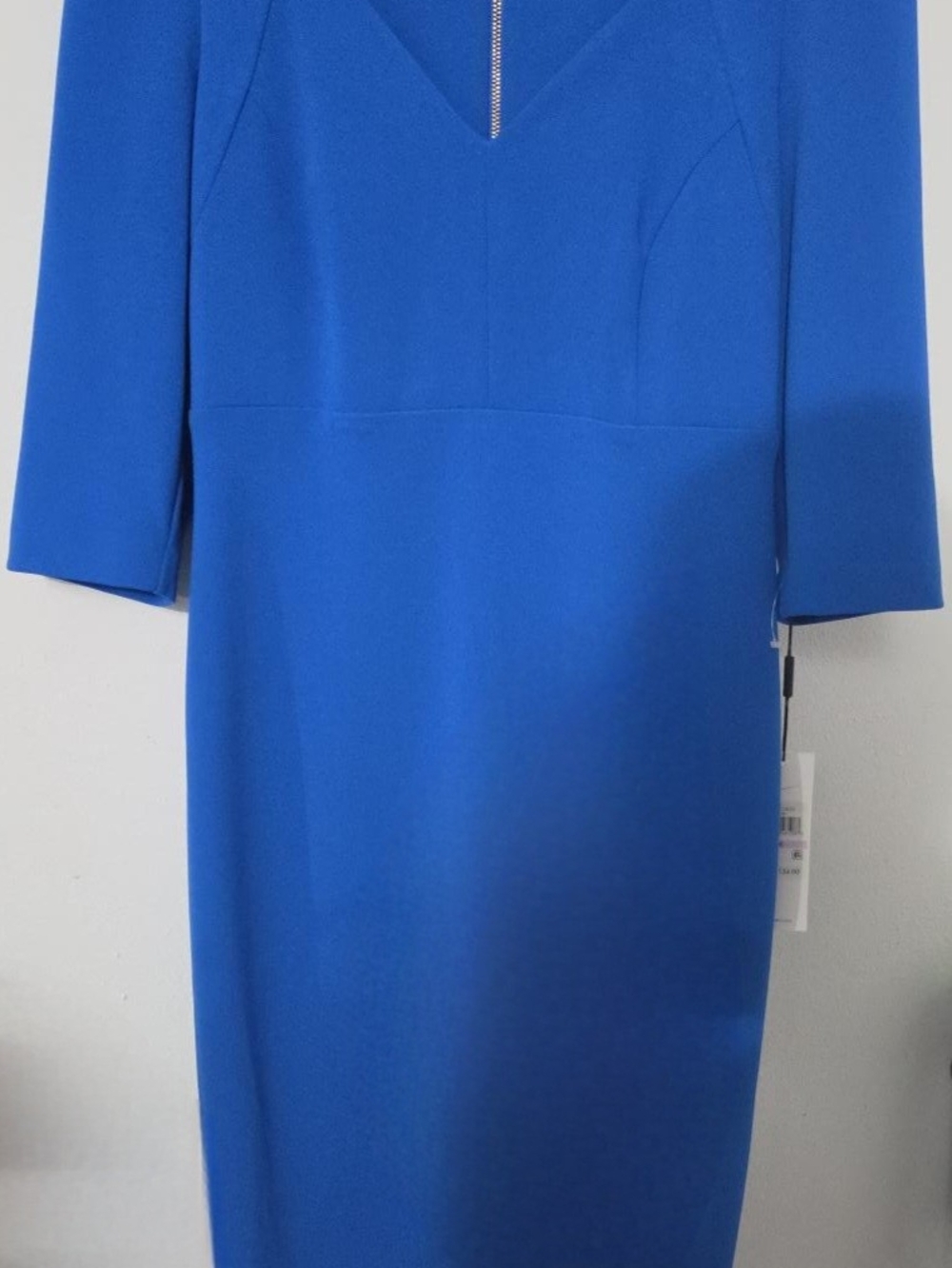 Calvin Klein Cobalt Blue V-Neck Midi Sheath Dress - Picture 2 of 5